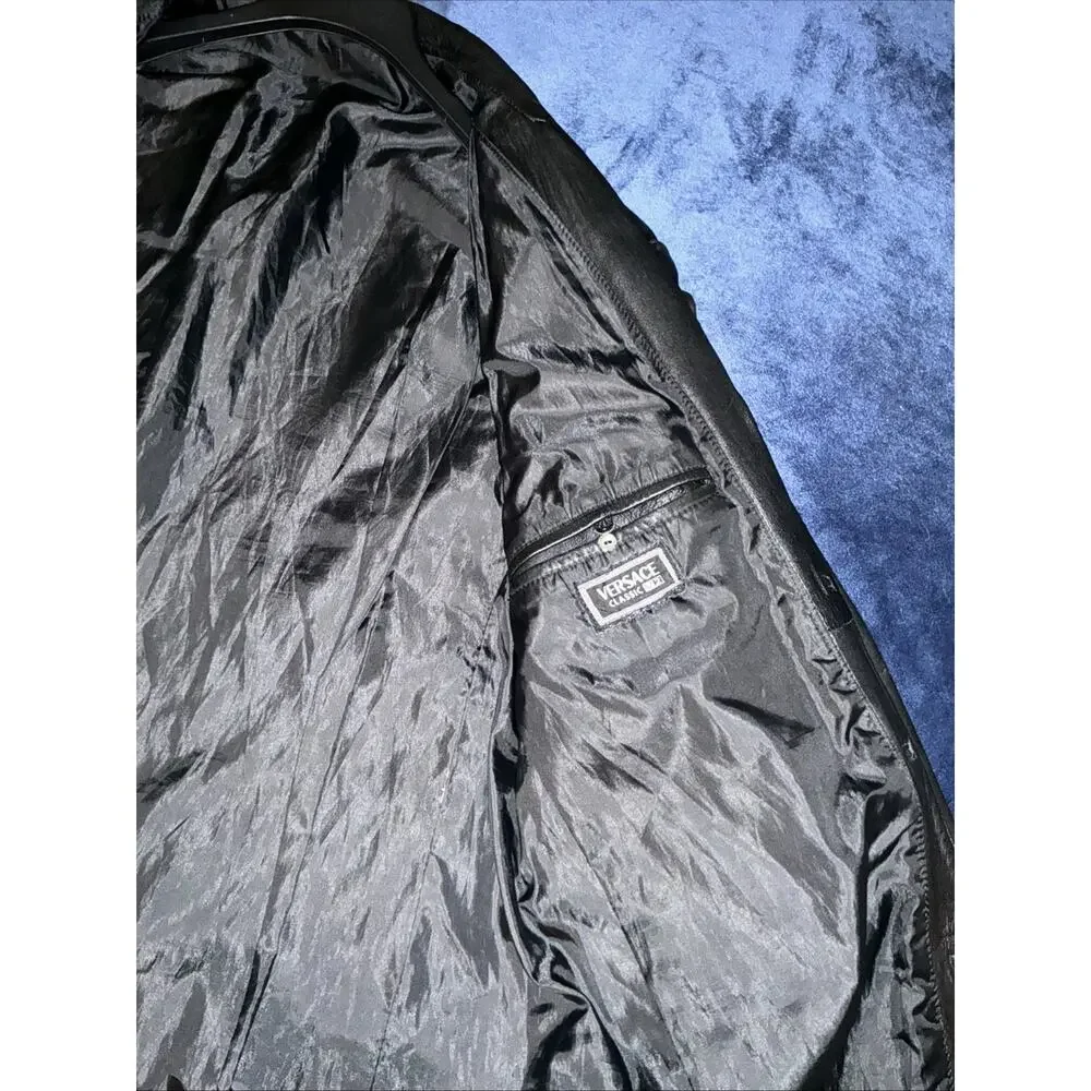 Vintage Gianni Versace Men’s Black Leather Blazer Coat Quite Luxury 58 Eu 48 XL